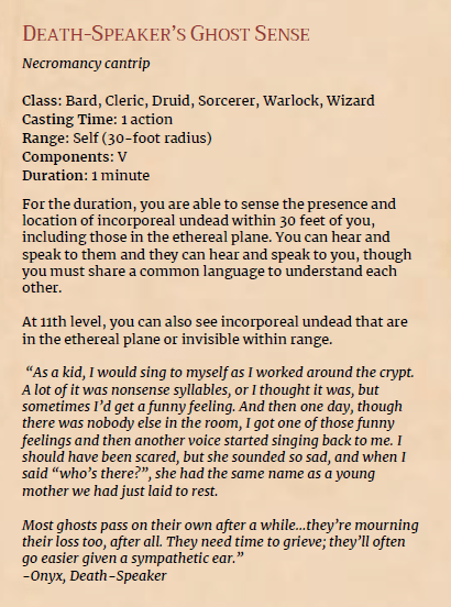 In-book image of the text of Death-Speaker's Ghost Sense